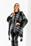Square Patterned Tasseled Knitwear Poncho - Oversized Women's Poncho with Fisherman Stitching |   Outerwear Stylish Shawl Poncho - 4