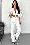 Women's Tie-Up Crop Blouse & Striped Wide-Leg Kimono Pants Set – Summer Chic - 3