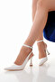 White Patent Leather Pointed Heeled Shoes with Beret - 3