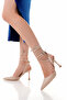 Nude Patent Leather Drawstring Buckle Pointed Heeled Shoes