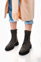 Stella Model Khaki Leather Anthracite Gray Lace-Up Side Zipper Thick Sole Boots Daily Women's Boots - 6