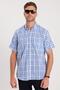 Men's Regular Fit Classic Cut Oversized 100% Cotton Linen Texture Pocketed Checked Short Sleeve Shirt - 5