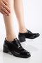 Women's Genuine Leather Heeled Oxford Shoes - Black Patent Leather