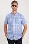 Men's Regular Fit Classic Cut Oversized 100% Cotton Linen Texture Pocketed Checked Short Sleeve Shirt - 4