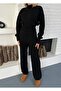 Women's Black Half Fisherman Drawstring Detailed Top and Bottom Set - 7