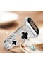 Apple Watch 38mm 40mm 41mm 42mm | Sparkle Diamond Cute 4 Leaf Clover Dressy Metal Band | Silver & Black - 7