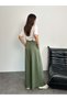 High Waist Pleated Detail Wide Leg Pants 8909 - Green - 6
