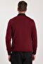Men's Standard Fit Regular Cut V-Neck Cotton Claret Red Knitwear Sweater - 7