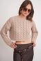 6863 Women's Hair Braided Crop Sweater Mink