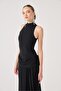 Turtleneck Slit Long Valentina Dress Black - 2