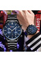 8446 Men's Chronograph Quartz Watch Blue Dial Black Stainless Steel Band Date Display - 4