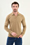 Striped Slim Fit Polo Neck Long Sleeve Cotton Men's T-Shirt Mink - 36860.25K