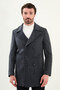 Striped Slim Fit Wide Collar Double Breasted Cashmere Men's Coat Navy Blue-Grey - 21324.25K