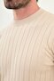 Striped Slim Fit Crew Neck Men's Knitwear Sweater Beige - 11550.25K - 2
