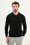 Striped Slim Fit Polo Neck Men's Knitwear Sweater Black - 11559.25K