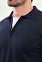 Plain Slim Fit Zippered Polo Collar Men's Knitwear Sweater Navy Blue - 11560.25K - 2