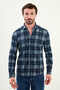 Plaid Slim Fit Long Sleeve Lumberjack Wool Men's Shirt Navy Blue - 27097.25K