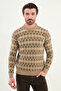 Patterned Slim Fit Crew Neck Chenille Fabric Men's Knitwear Sweater Beige - 11556.25K
