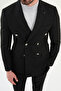 Striped Slim Fit Wide Collar Double Breasted Metal Button Men's Suit Black - 45408.25K - 2