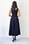 Square Neck Thick Strap Flared Dress Black, Cobalt Blue, Lilac, Red - 8