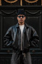 Oversize Black Men's Leather Jacket - Black Bomber Style Stylish Street Fashion Men's Coat Jacket