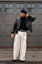 Oversize Black Men's Leather Jacket - Black Bomber Style Stylish Street Fashion Men's Coat Jacket - 5