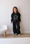 Girl's Pearl and Stone Detail Applique Star Pattern 3 Thread Raster Sweatshirt Tracksuit Bottom Top Set - 2