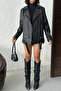 Elvera Zr Oversized Long Women's Black Leather Jacket - 2