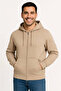 Men's Three Thread Hooded Full Zipper Kangaroo Pocket Sweatshirt Hoodie - Beige - 3