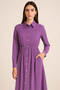 Women's Purple Buttoned Long Sleeve Midi Shirt Dress - 4