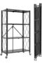 Multi-Use Folding Storage Shelf Unit with 4 Layers and Wheels in Black Metal - 2