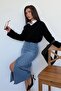 Black V-Neck Knitwear Women's Sweater Mg2501 - 3