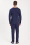 Men's Standard Fit 100% Cotton V-Neck Elastic Waist Navy Blue Pajama Set - 7