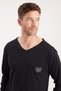 Men's Standard Fit 100% Cotton V-Neck Elastic Waist Black Pajama Set - 2