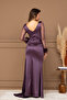 Satin-Sleeved Fishtail Dress with Beaded Trim - LILAC - 7