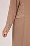 52013 Plus Size Crepe Dress with Stone Detail - Mink - 2