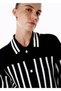 Black and White Contrast Striped Knitwear Bomber Jacket - 3