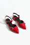 Red Patent Leather Ankle Strap Double Silver Buckle Pointed Toe Low Heel Women's Ballet Shoes - 6