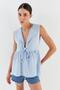 Front tied muslin blouse baby blue - 4