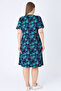 Navy Blue Patterned V-Neck Button Detail Pocketed Short Sleeve Women's Plus Size Cotton Dress - 5
