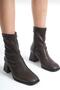 Matte Leather Stretch High-Top Zippered Orthopedic Thick Sole Heeled Women's Boots - 7