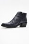 Rule Navy Blue Genuine Leather Women's Thick Heeled Boots - 4