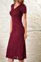 Women's Left-Sleeve V-Neck Short Sleeve Midi Dress with Slits - 6