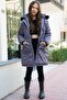 Anthracite Padded Girl's down Jacket with Pockets, Fur Lining and Detachable Hood 21523 - 6