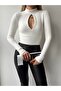 Women's Ecru Turtleneck Blouse with Window Detailing on the Front - 5