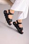 Women's Black Thick Heeled Adjustable Buckle High Sole Casual Summer Sandals Slippers - 5