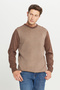 Men's Brown-Beige Standard Fit Regular Cut Crew Neck Jacquard Knitwear Sweater - 3