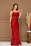 Sequin Sequined Long Evening Dress with Collar Strap - Red - 7