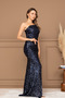 Sequin Sequined Strapless Long Evening Dress - Dark Blue - 8