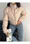 Women's Beige Stand-Up Collar Short Puffer Jacket with Zippered Pockets - 4